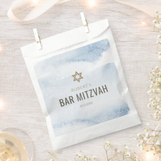 Sachets En Papier Bar Mitzvah à l'aquarelle bleu poussiéreux