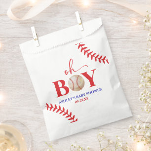 Sachets En Papier Baseball Oh Garçon Baby shower blanc Brown