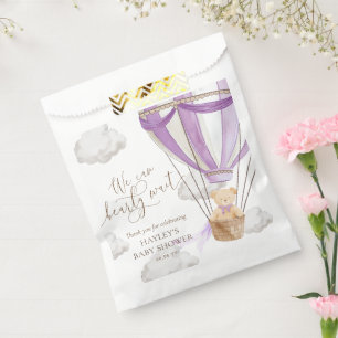 Sachets En Papier Bearly Wait Bear Lilac Hot Air Balloon Baby shower