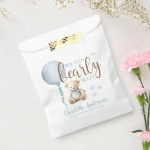 Sachets En Papier Bearly Wait Blue Teddy Bear Baby shower Favoriser 