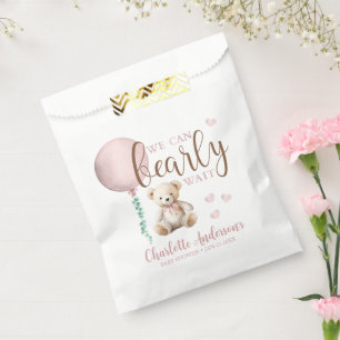 Sachets En Papier Bearly Wait Pink Teddy Bear Baby shower Favoriser 