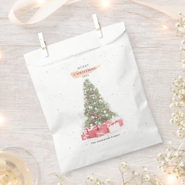 Sachets En Papier Beau Noël Arbre Aquarelle Vacances Art (Coupé)