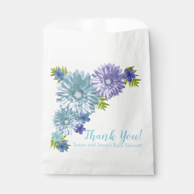 Sachets En Papier Bébé Bleu En Fleur Brunch Douche (Devant)
