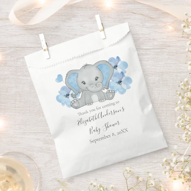 Sachets En Papier Bébé bleu garçon éléphant Baby shower fleurs ballo (Coupé)