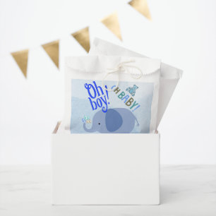 Sachets En Papier Bébé de charme bleu éléphant 2 tons bleu blanc dos