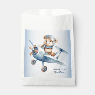 Sachets En Papier Bébé mignon Ours Pilote Avion Bleu Beau