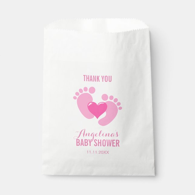 Sachets En Papier BÉBÉ rose mignon PIEDS Coeur Baby shower fille (Devant)