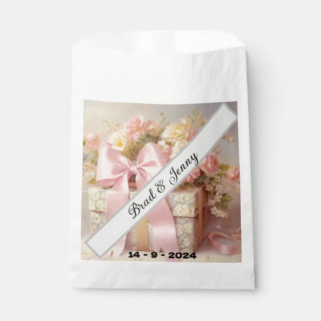 Sachets En Papier Belle boîte cadeau Mariage avec fleurs (Devant)