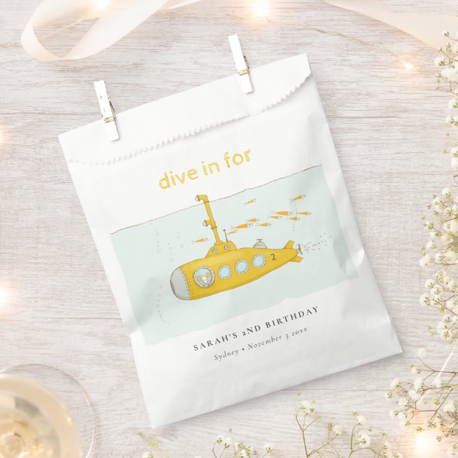 Sachets En Papier Belle Plongée Sous-Marine Jaune Anniversaire (Coupé)