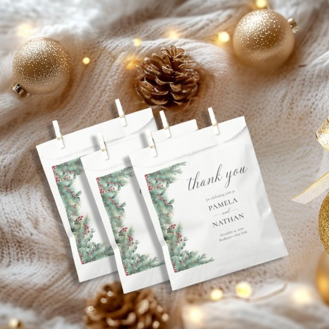 Sachets En Papier Berries d'hiver et Pine Aquarelle Mariage de verdu (Créateur téléchargé)