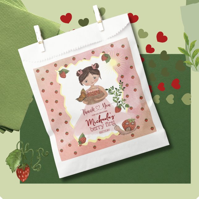Sachets En Papier Berry Première fille 1er anniversaire Merci (Berry First Girl 1st Birthday Thank You Favor Bag)