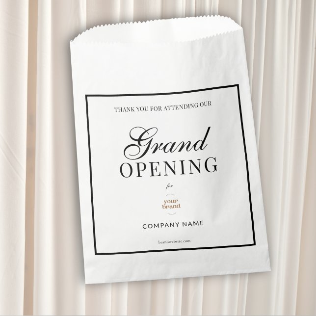 Sachets En Papier Black Frame Script Business Logo Grand Ouverture (Créateur téléchargé)