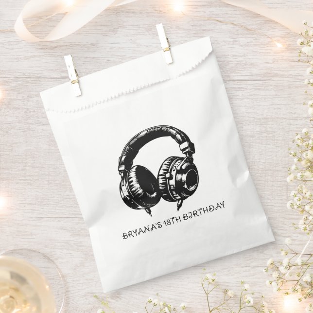 Sachets En Papier Black Music Headphones Dance DJ Anniversaire (Coupé)