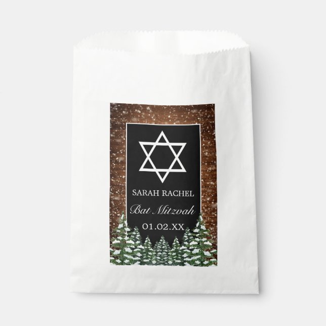 Sachets En Papier Black Snowy Bois & Forêt Pine Bar Bat mitzvah (Devant)