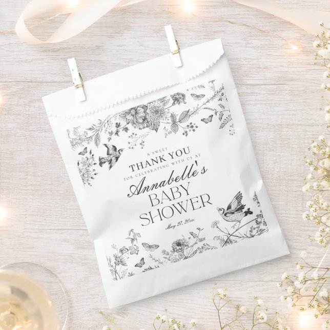 Sachets En Papier Black Toile De Jouy Floral Baby Shower Dessert (Coupé)