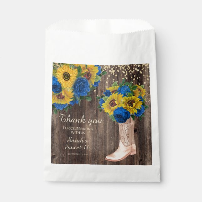 Sachets En Papier Bleu de tournesol rustique Bottes Roses doux 16 (Devant)
