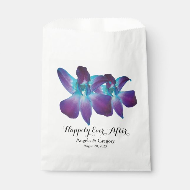 Sachets En Papier Bleu Dendrobium Orchid Heureux Jamais Après Mariag (Devant)