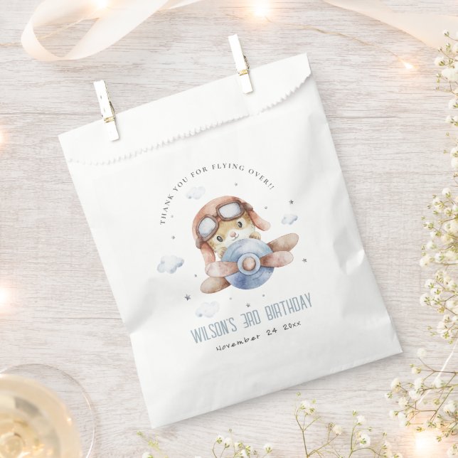 Sachets En Papier Bleu mignon Voler au-dessus de Teddy Animal Plane  (Coupé)