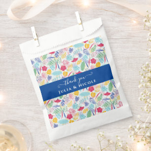 Sachets En Papier Bleu Nuit Rose Forêt Tropicale Émeraude Mariage