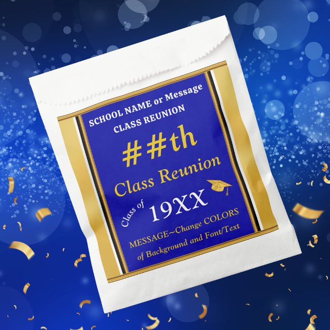 Sachets En Papier Bleu, Or, Changer de COULEURS, Classe Reunion Cade (Class Reunion goodie bag ideas. Class reunion party favors. Blue, White, Class Reunion goodie bags.)
