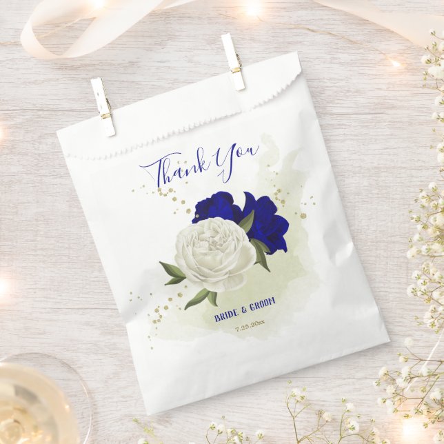 Sachets En Papier bleu royal blanc mariage (Coupé)