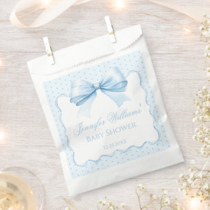 Sachets En Papier Bleu ruban polkadot bébé garçon douche