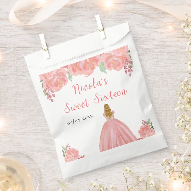 Sachets En Papier Blonde Hair Princess Pink Floral Sweet Sixteen  (Coupé)