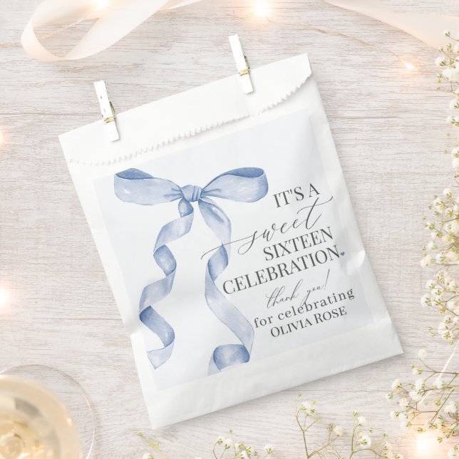Sachets En Papier Blue Coquette Bow Sweet 16 Anniversaire de fête De (Coupé)