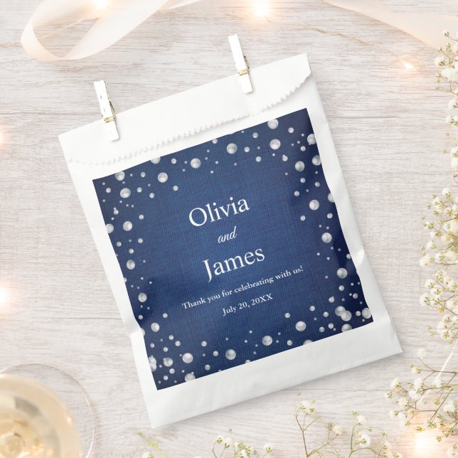 Sachets En Papier Blue Denim Diamonds Pearls Mariage Douche Couple (Coupé)
