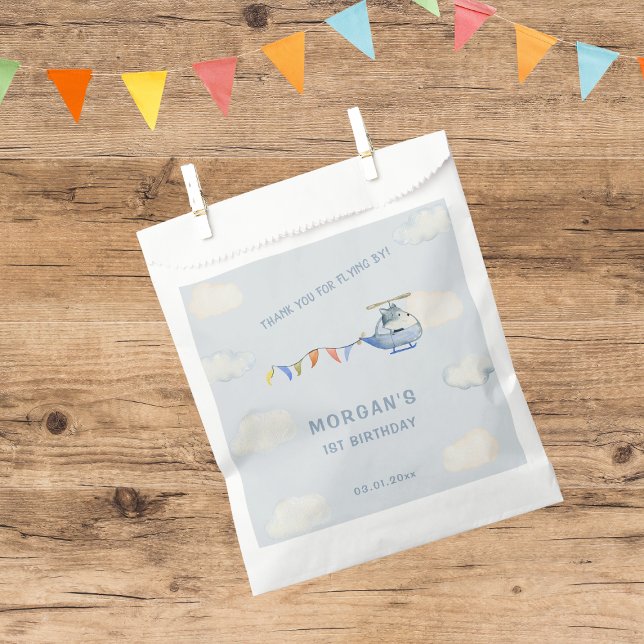 Sachets En Papier Blue Helicopter mignon Loup premier anniversaire (Créateur téléchargé)