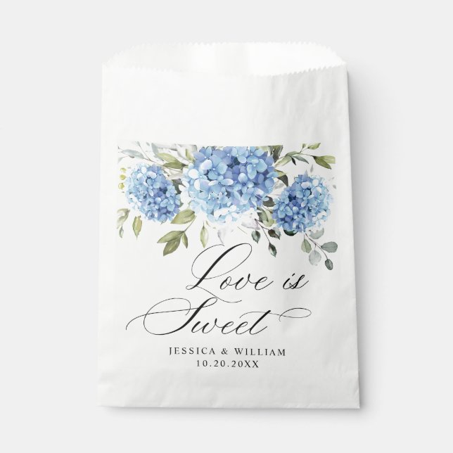 Sachets En Papier Blue Hydrangea Floral Amour et Merci Mariage (Devant)