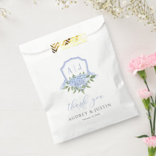 Sachets En Papier Blue Hydrangea Monogram Crest Customisé Mariage