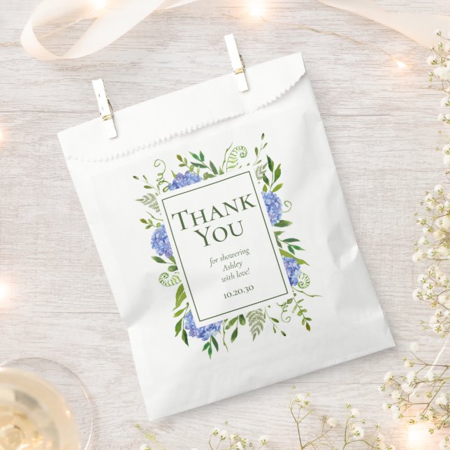 Sachets En Papier Blue Hydrangeas Boy Baby shower Merci (Coupé)