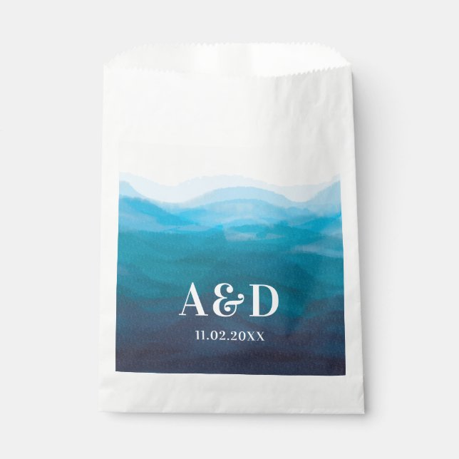 Sachets En Papier Blue Ocean Waves Aquarelle Mariage Treat Sack (Devant)