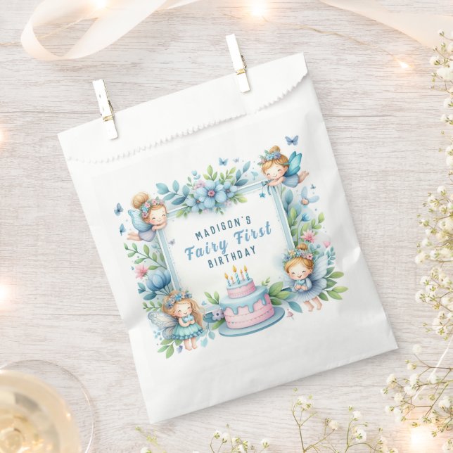 Sachets En Papier Blue Pastel Floral Fairy First Birday - (Coupé)