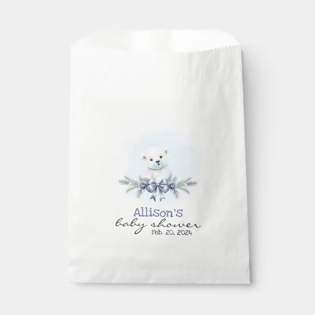 Sachets En Papier Blue Polar Bear Cub Boy Hearts Baby shower d'hiver (Devant)