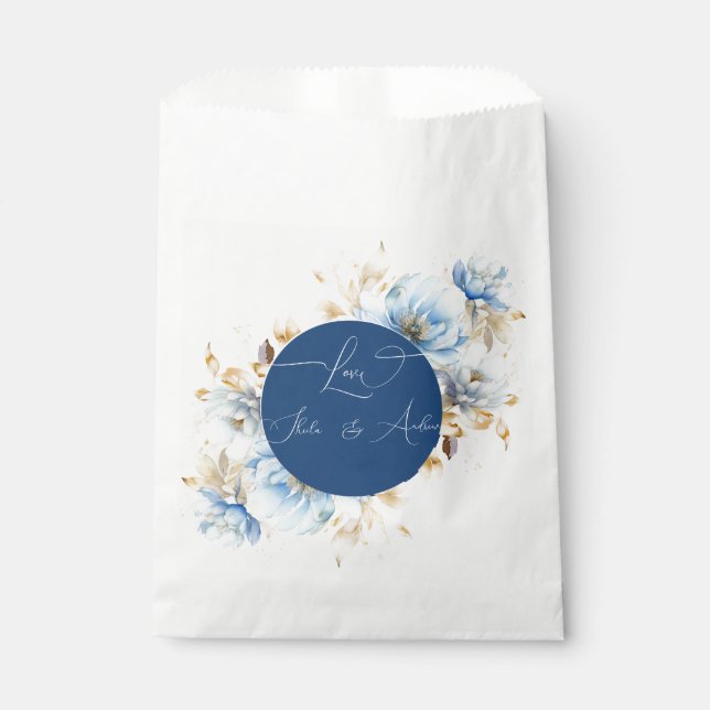Sachets En Papier Blue Romance Floral Mariage (Devant)