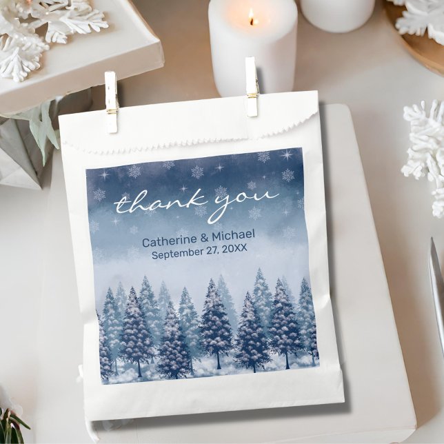 Sachets En Papier Blue Winter Wonderland Pine Noël Mariage (Créateur téléchargé)