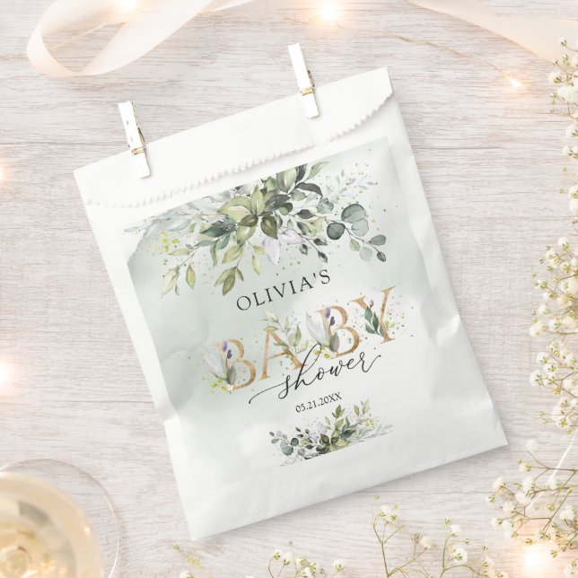 Sachets En Papier Boho aquarelle vert lettres or Baby shower (Coupé)