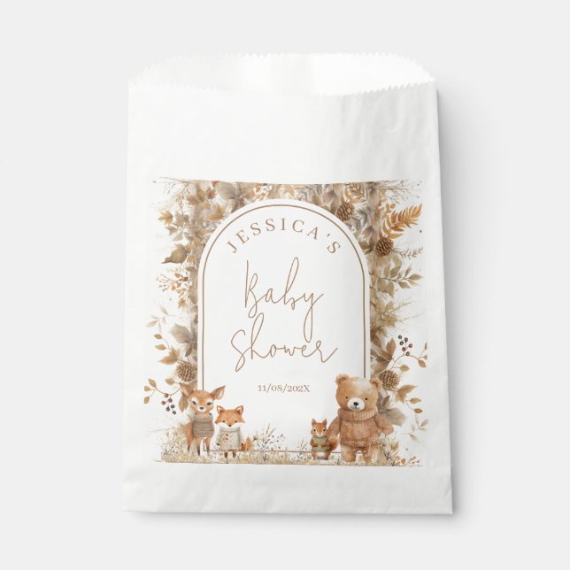 Sachets En Papier Boho Arch Automne Bois Baby shower Animaux (Devant)