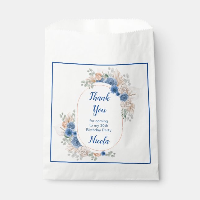 Sachets En Papier Boho Blue Pampas Herbe Anniversaire (Devant)