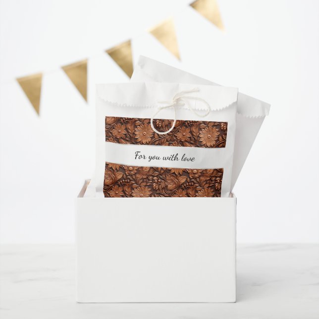 Sachets En Papier Boho Brown Faux Cuir Mariage Floral (Fête)