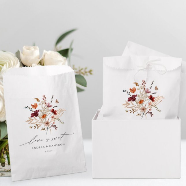 Sachets En Papier Boho Fleur sauvage Mariage de automne Vintage (Wildflower Wedding Favor Bags for a Fall Wedding - Vintage Bouquet - Love is Sweet)