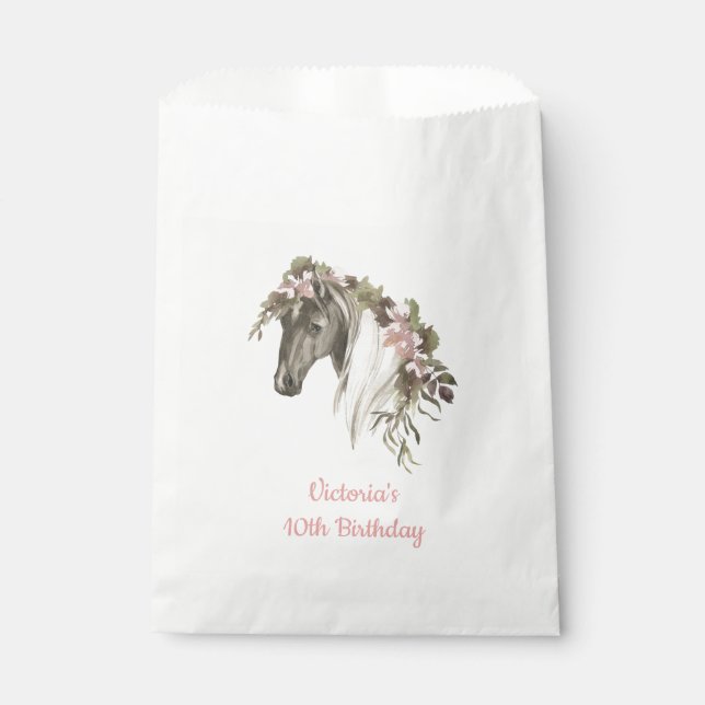 Sachets En Papier boho fleuri cheval fête d'anniversaire gâcher sac (Devant)
