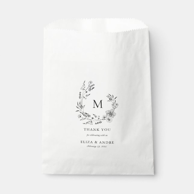 Sachets En Papier Boho Floral Monogramme Wreath Mariage personnalisé (Devant)