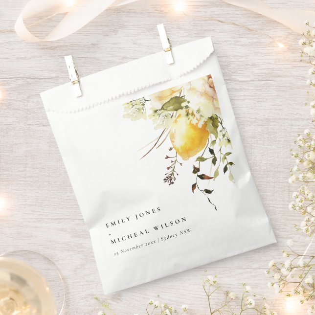 Sachets En Papier Boho Lemon Aquarelle jaune Mariage floral (Coupé)