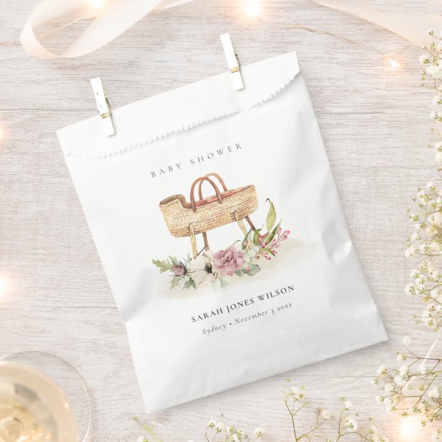 Sachets En Papier Boho Nursery rose Floral Baby shower Bassinet (Coupé)