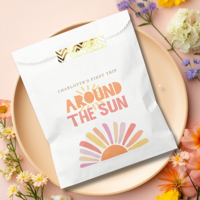 Sachets En Papier Boho Premier Voyage Autour Du Soleil 1Er Anniversa (Boho First Trip Around The Sun 1st Birthday Party Favor Bag)