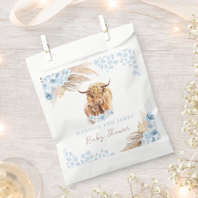 Sachets En Papier Boho Saint Vache Bleu Pampas Baby shower Garçon en (Coupé)