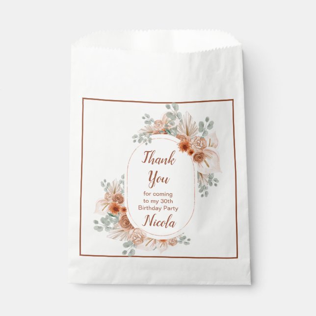 Sachets En Papier Boho Terracotta Pampas Grass Anniversaire (Devant)